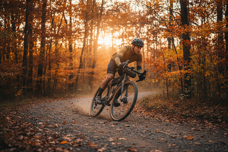 vorrei foto scale gravel 20 con biker in azione su terreno fuoristrada stagione autunnale